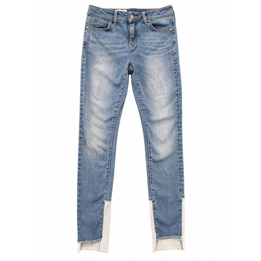 Pilcro Anthropologie Womens 28 Skinny Jeans Contrast Step Hem Raw Edge 27”